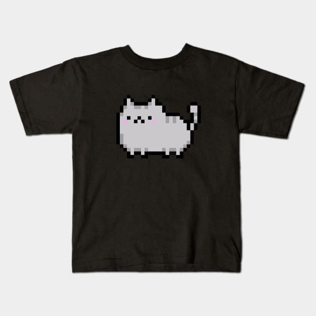 Pixel Cat Kids T-Shirt by CurlyLamb